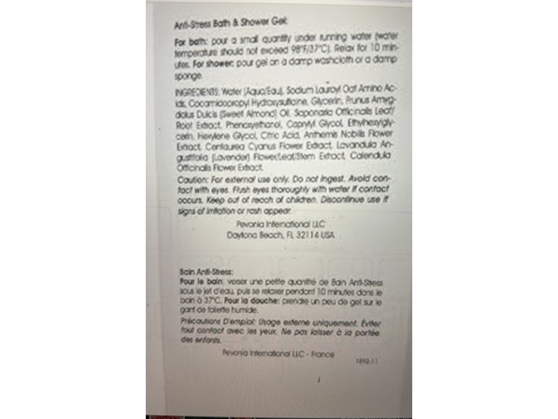 Pevonia Anti Stress Bath & Shower Gel, Lavender, 5.0 fl oz/150 mL