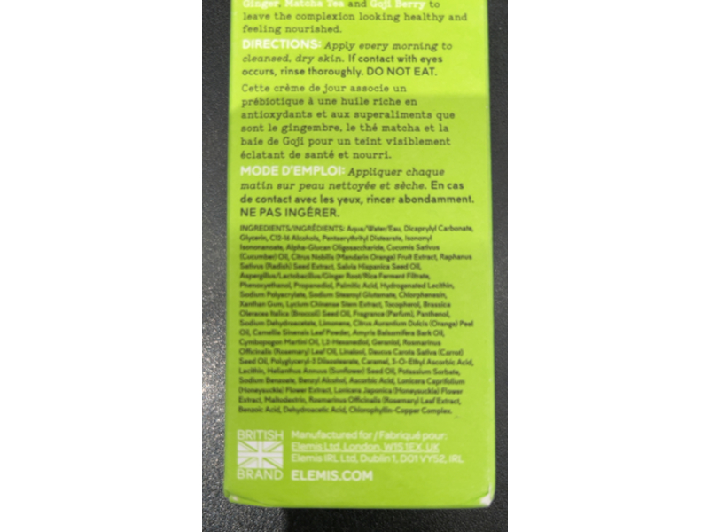 Elemis Superfood Prebiotic Day Cream, Ginger, Matcha & Goji Berry, 1.6 fl oz/50 mL