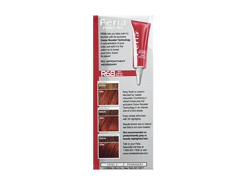 L'Oréal Paris Feria Permanent Hair Color, R68 Ruby Rush (Rich Auburn True Red)