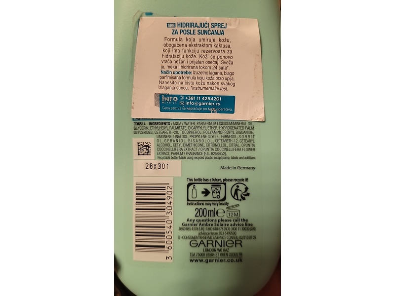 Garnier Ambre Solaire Hydrating After Sun Spray, 200 mL