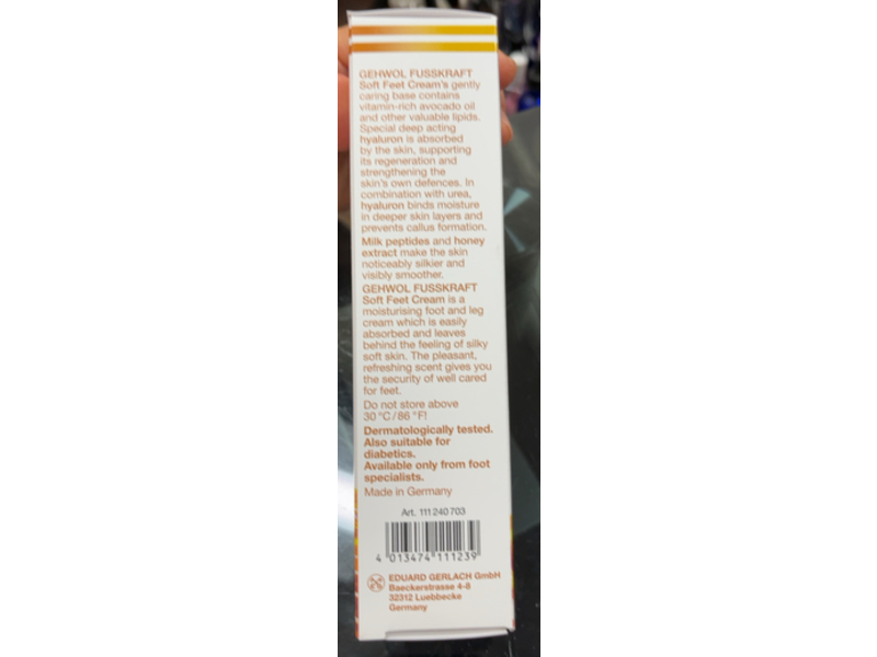 Gehwol Fusskraft Soft Feet Cream, Milk & Honey, 4.4 oz/125 mL