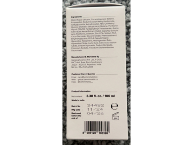 Minimalist 2% Salicylic Acid Face Wash, 3.4 fl oz/100 mL