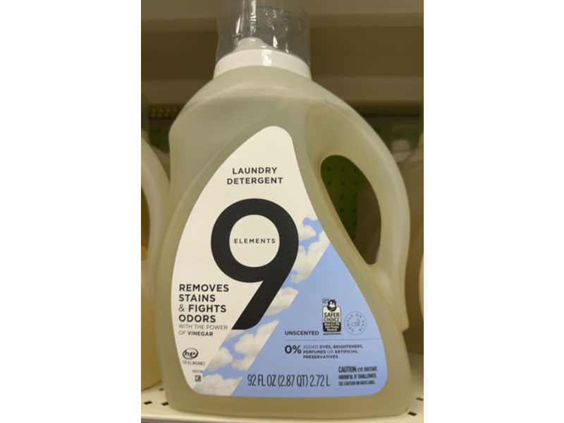 9 Elements Laundry Detergent, Unscented, 92 fl oz/2.72 L