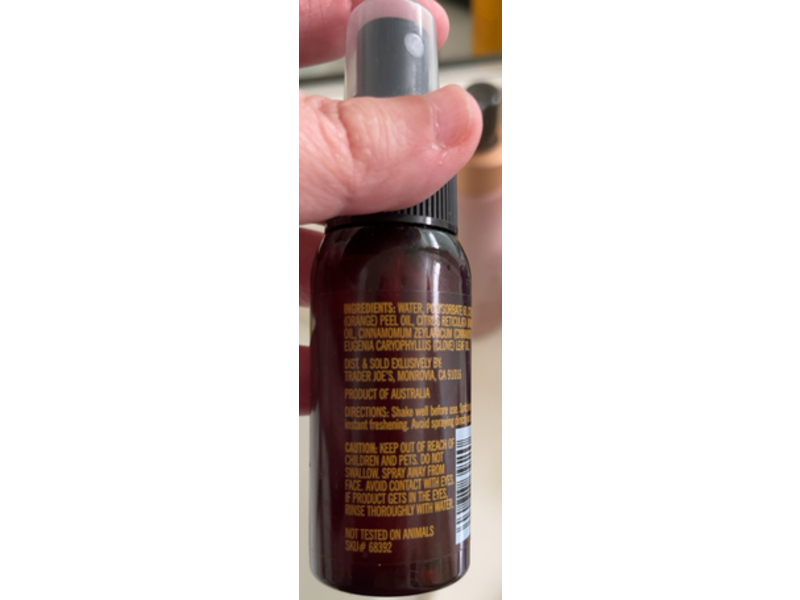 Trader Joe's Pomander Room Spritz, Orange Mandarin, Cinnamon & Clove Oils, 1.69 fl oz/50 mL