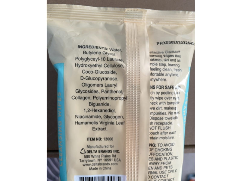 Clarisse Micellar Cleansing Wipes, Fragrance-Free, 30 Wipes