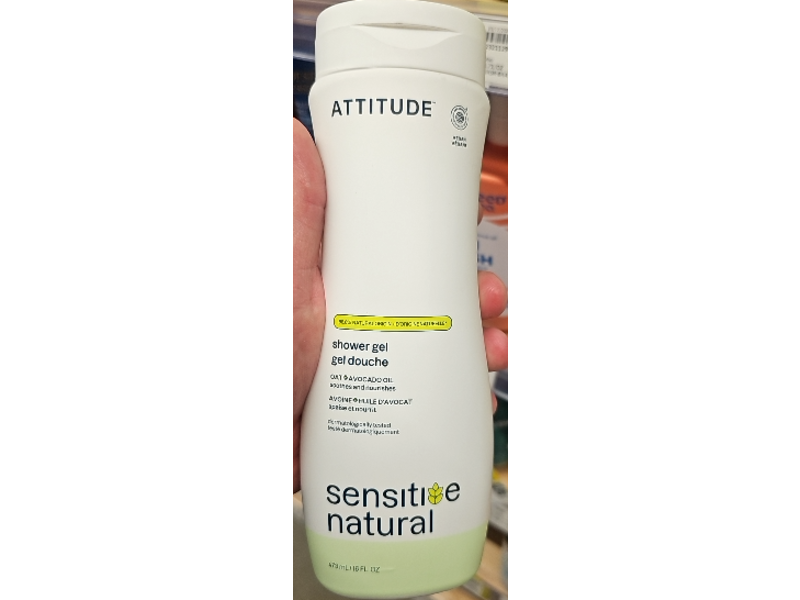 Attitude Sensitive Natural Shower Gel, Oat + Avocado Oil, 16 fl oz/473 mL