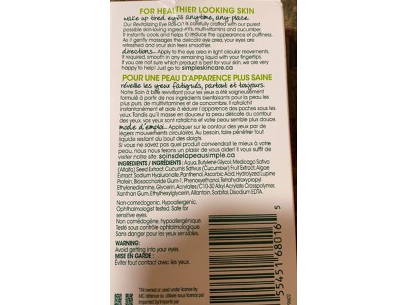 Simple Revitalizing Eye Roll-On, Sensitive Skin Experts, 15 mL