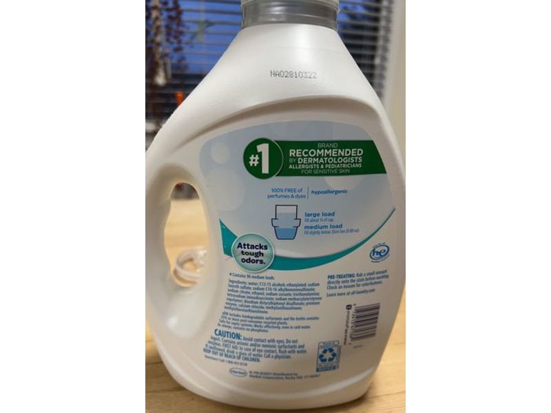 All With Stainlifters Laundry Detergent Liquid, Free Clear, 90 Loads, 80.1 fl oz/2.36 L