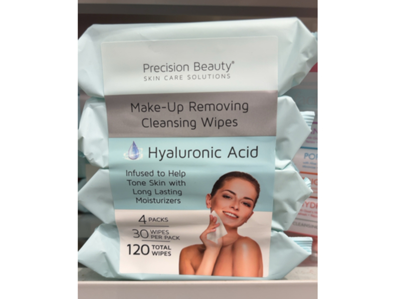 Precision Beauty Make-Up Removing Cleansing Wipes, Hyaluronic Acid, 30 Wipes, Pack of 4