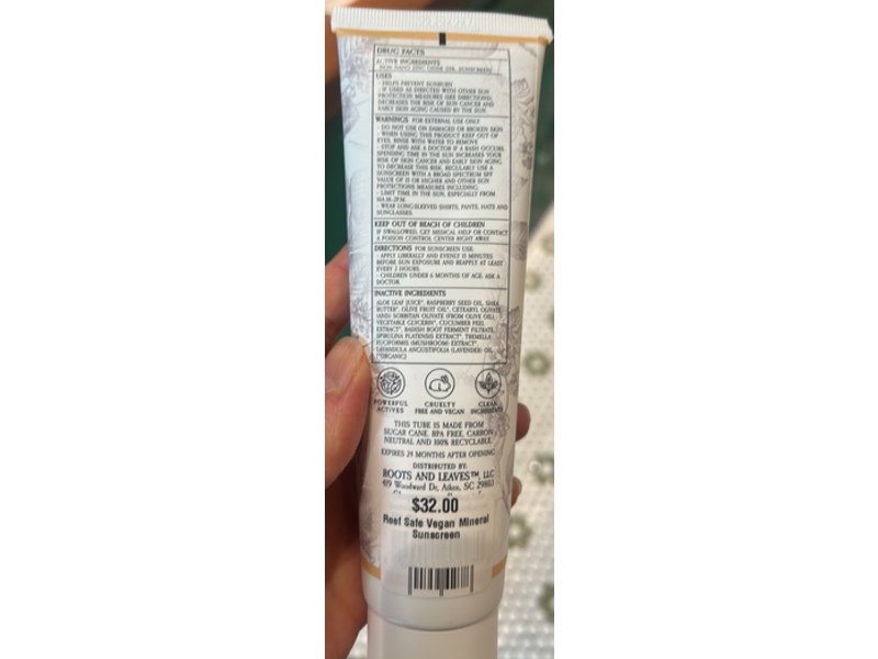 Roots & Leaves Mineral Sunscreen, SPF 30, 5.1 fl oz/150 mL