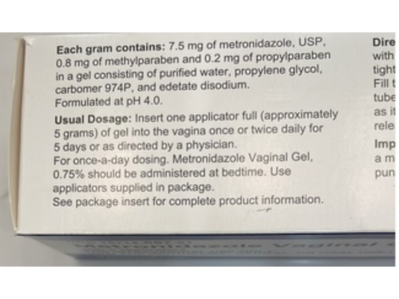 Metronidazole Vaginal Gel 0.75%, 70 g, Northstar (Rx)