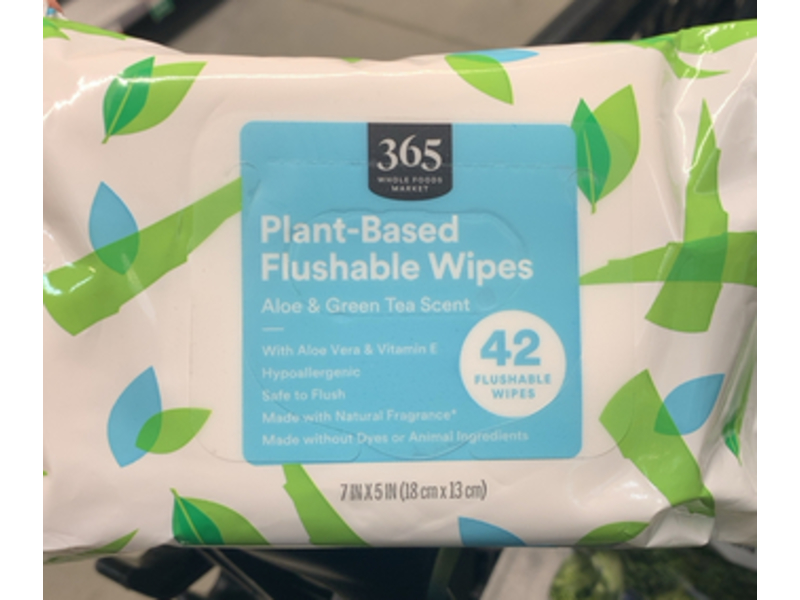 365 Whole Foods Market Plant - Based Flushable Wipes, Aloe & Green Tea, 42 Count, Pack of 3