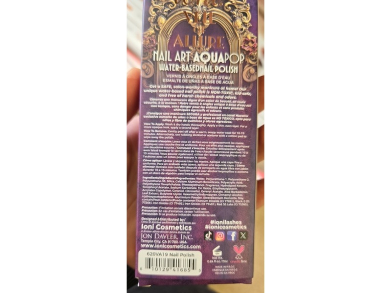 Ioni Nail Art Aquapop Water-Based Nail Polish, Purple Rain, 0.24 fl oz/7 mL