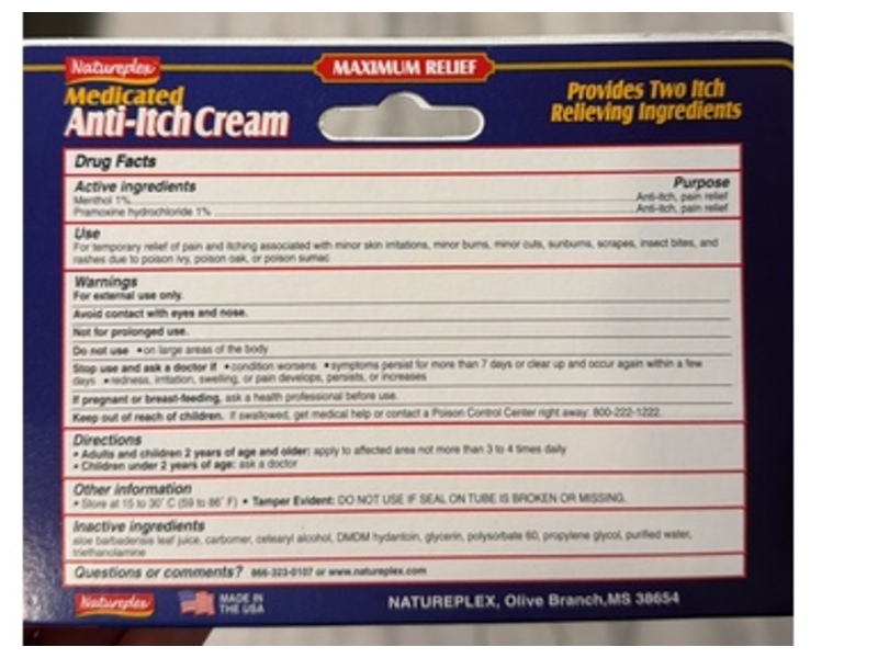 Natureplex Maximum Medicated Anti-Itch Cream, 1.5 oz/42.5 g