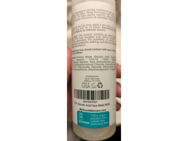 Touch Cleanser Face Wash, Glycolic Acid, 6 fl oz/177 mL