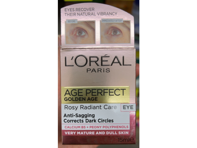 L'Oreal Paris Eye Rosy Radiant Care, Anti Sagging Corrects Darks Circles, Calcium B5 + Peony Polyphenols, 15 mL