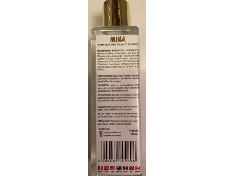 Mina Stain Remover Solvent For Eyebrow Area, 200 mL