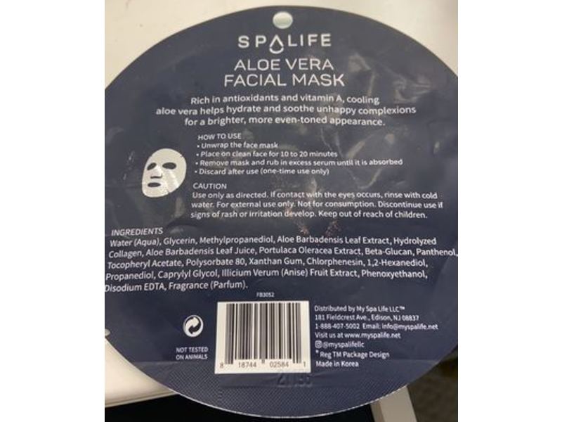 Spalife Facial Mask Cool + Soothe, Aloe Vera, 0.81 oz/23 g