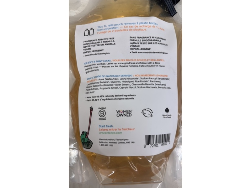 The Unscented Company Kids Shiny Shampoo + Wash Refill, 33.8 fl oz/1 L