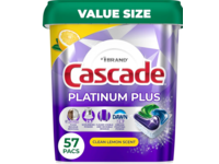 Cascade Platinum Plus Dishwasher Detergent Pacs, Clean Lemon Scent, 32.2 oz/914 g , 57 Count - thumbnail 1