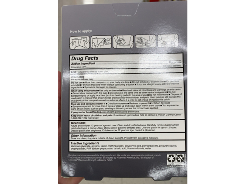 Walgreens Pain Relieving Lidocaine Patch, 6 Count