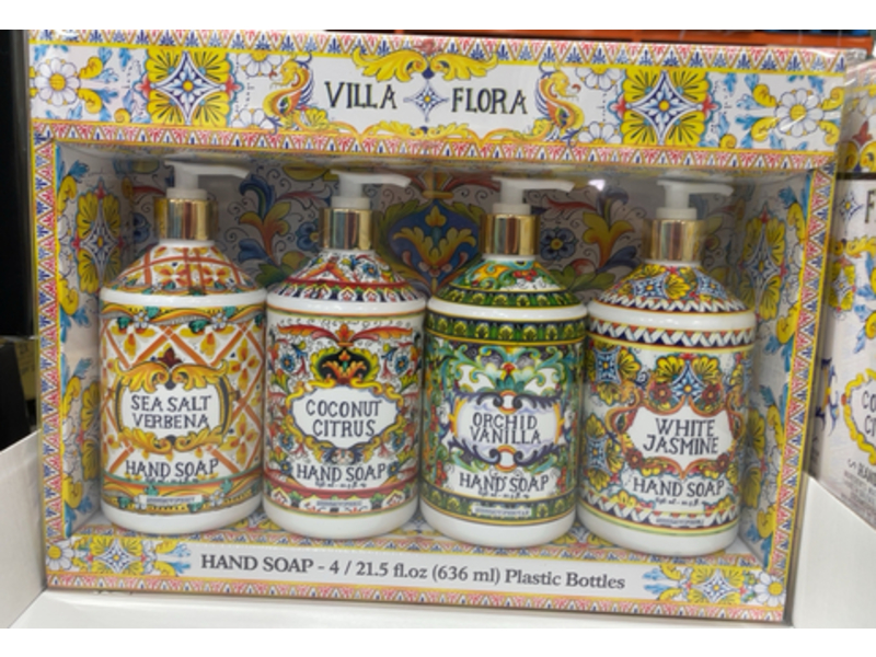 Villa Flora Hand Soap, Sea Salt Verbena + Coconut Citrus + Orchid Vanilla + White Jasmine, 21.5 fl oz/636 mL, Pack Of 4