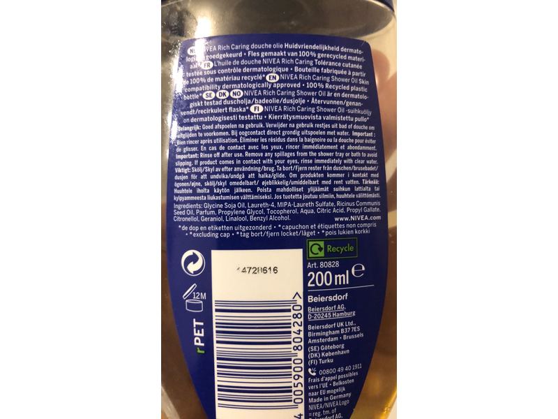 Nivea Rich Caring Shower Oil, 200 ml