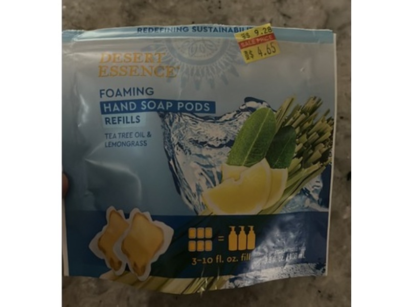 Desert Essence Foaming Hand Soap Pods, Tea Tree Oil & Lemongrass, 3.8 fl oz/108 mL, 6 Count