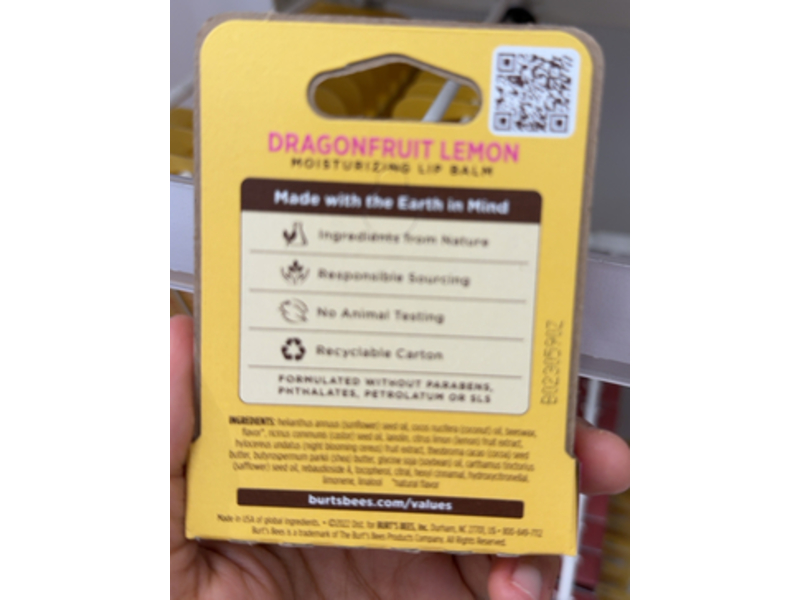 Burt's Bees Moisturizing Lip Balm, Dragonfruit Lemon, 0.15 oz/4.25g