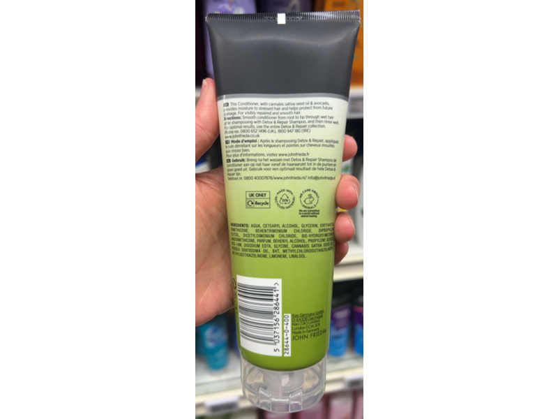 John frieda Detox + Repair Conditioner, Cannabis Sativa Seed Oil & Avocado, 250 mL