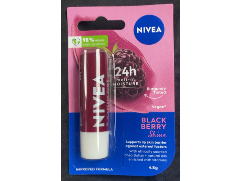Nivea Caring Lip Balm, Blackberry Shine, 4.8 g