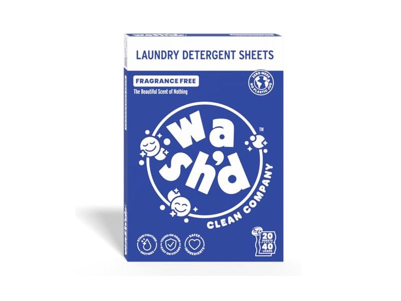 The Wash'd Clean Company Laundry Detergent Sheets, Fragrance Free, 20 Sheets
