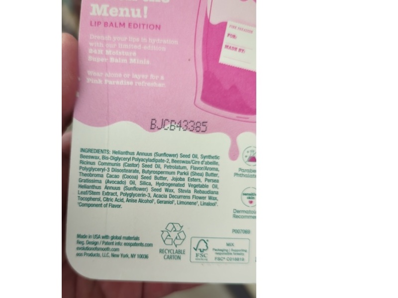 Eos Mini 24H Moisture Super Balm, Pink Paradise, 0.24 fl oz/7 mL, 3 Pack