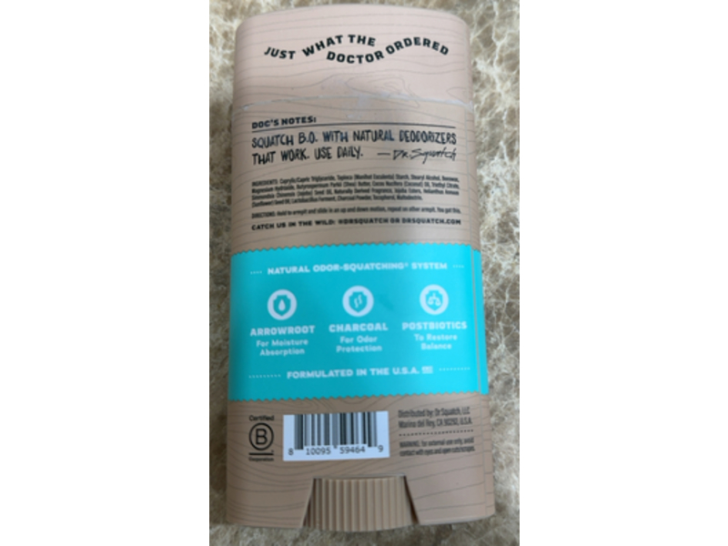 Dr. Squatch Men's Odor Squatching Deodorant, Coconut Castaway, 2.65 oz/75 g