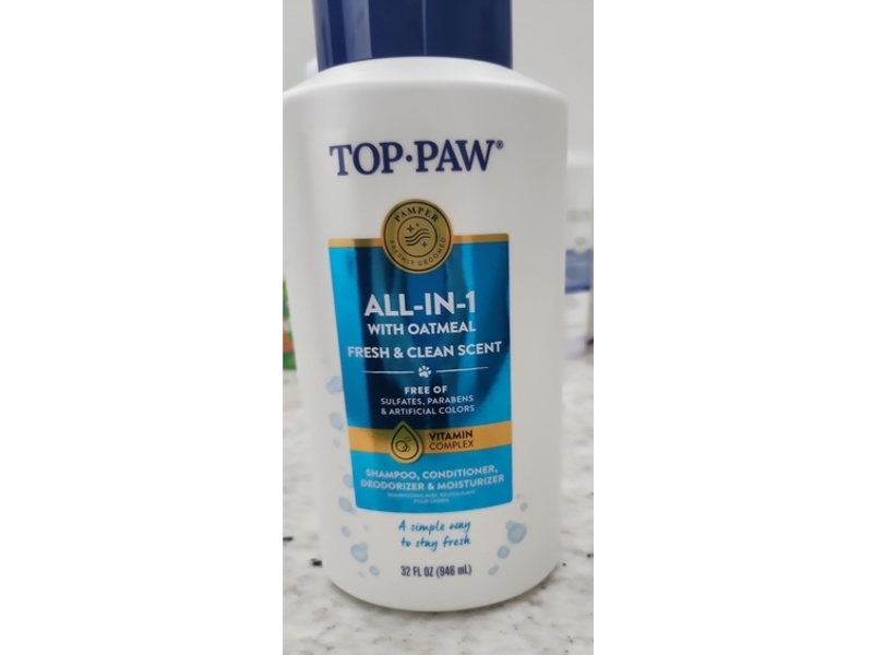 Top.Paw All-In-1 Shampoo + Conditioner + Deodoeizer & Moisturizer, Fresh & Clean Scent, 32 fl oz/946 mL