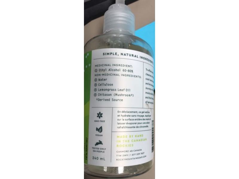 Rocky Mountain Soap Co. Nomad Hand Sanitizer, Lemongrass, 240 mL