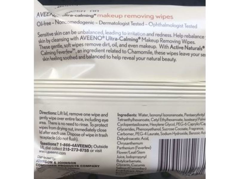 Aveeno Ultra-Calming Makeup Removing Wipes, 25 Count
