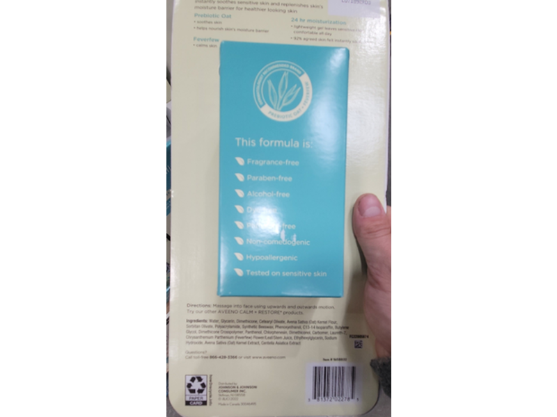 Aveeno Calm + Restore Moisturization, Prebiotic Oat Gel Moisturizer, 1.7 oz' Pack Of 2