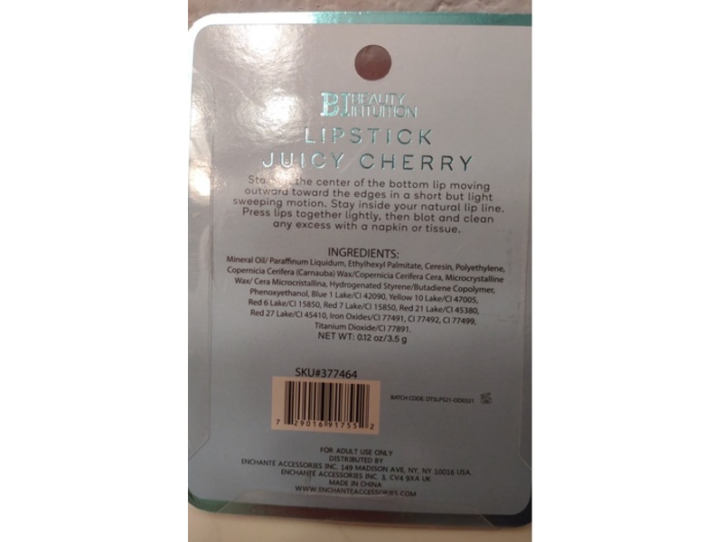 Beauty Intuition Bold & Bright Lipstick, Juicy Cherry, 0.12 oz/3.5 g