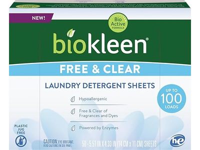 Biokleen Laundry Detergent Sheets, Free & Clear, 100 Loads, 50 Count