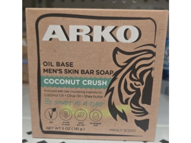 Arko Oil Base Men's Skin Bar Soap, Coconut Crush, 5 oz/141 g