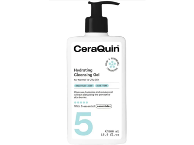 CeraQuin Hydrating Cleansing Gel, Salicylic Acid + Aloe Vera, 16.9 fl oz/500 mL