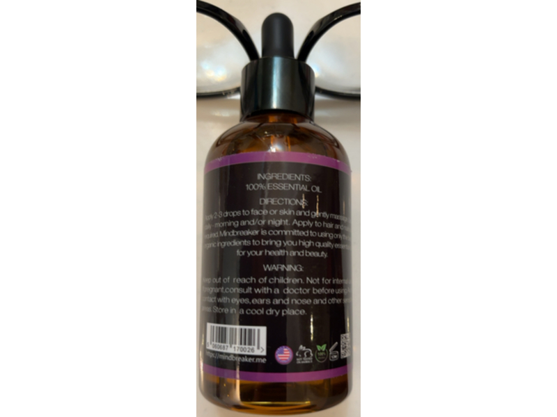 MindBreaker 100% Pure Organic Lavender Oil, 4 oz/120 mL