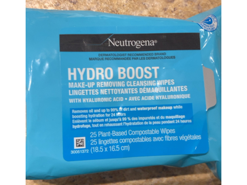Neutrogena Hydro Boost Make-Up Removing Cleansing Wipes, Hyaluronic Acid, 25 Count