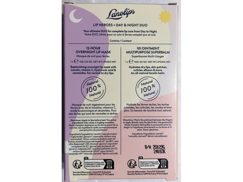 Lanolips Lip Day & Night Duo, 101 Ointment Multi Purpose Superbalm + 12-Hour Overnight Lip Mask, 0.52 oz/15 g