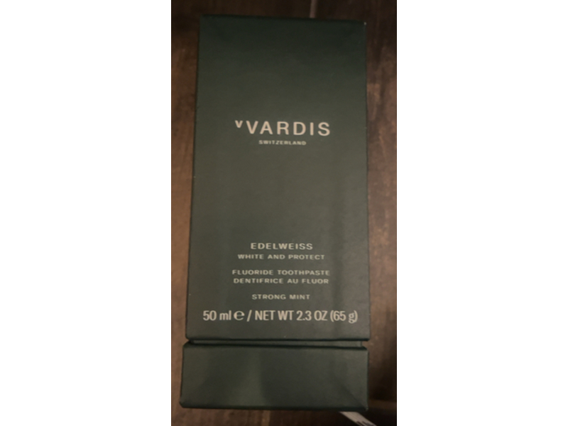 vVardis Edelweiss White & Protect Fluoride Toothpaste, Strong Mint, 2.3 oz/65 g