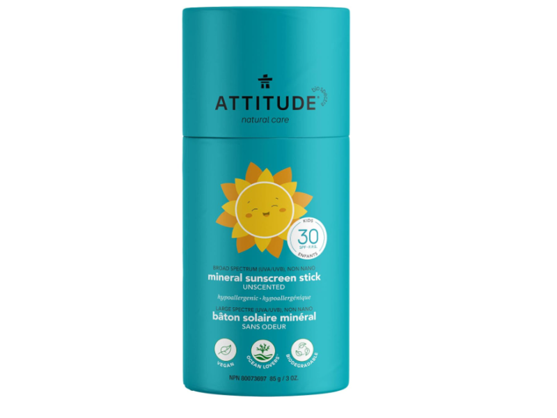 Attitude Kids Mineral Sunscreen Stick, Unscented, SPF 30, 3 oz/ 85 g