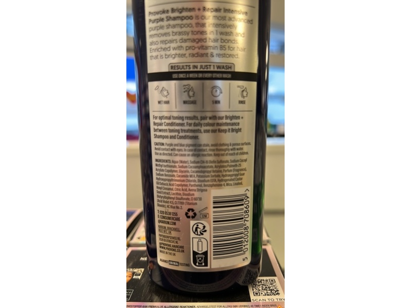 Provoke Brighten + Repair Sulphate Free Shampoo, Intensive Purple, 6.7 fl oz/200 mL