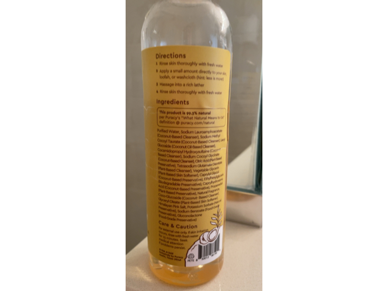 Puracy Natural Body Wash, Coconut & Vanilla, 12 fl oz/355 mL