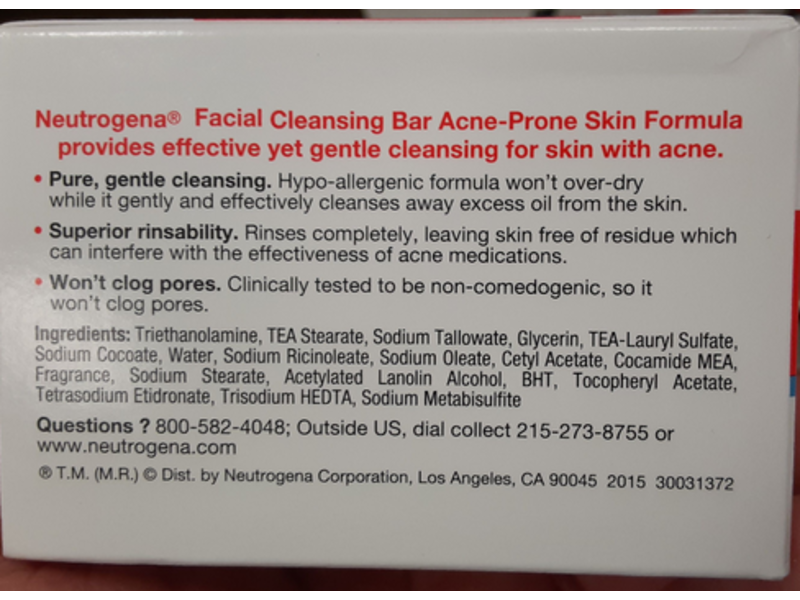 Neutrogena The Transparent Facial Bar, Acne-Prone Skin, 3.5 oz/99 g